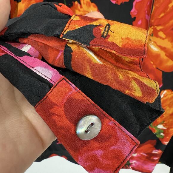 Victor Costa Silk Button Up Shirt Women size Medium Big Flower Print Long Slv - Picture 4 of 9